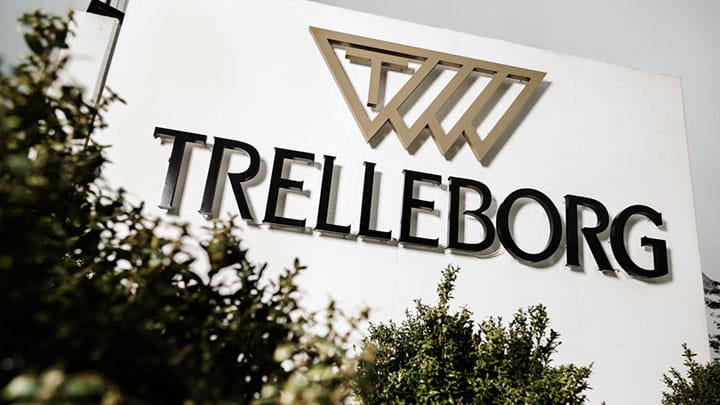 Trelleborg's logo on Trelleborg building's facade
